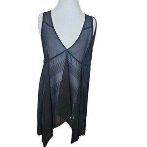Retro Y2K Womens L Black Sheer Babydoll Blouse‎ Sleeveless Assymetrical Hem Goth